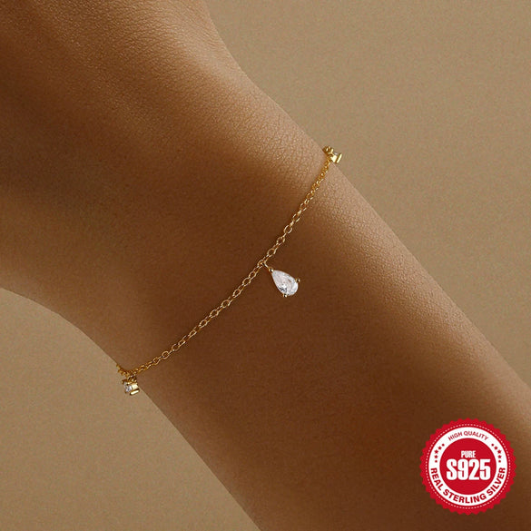 S925 Sterling Silver Water Drop Geometric Electroplated Women's Bracelet