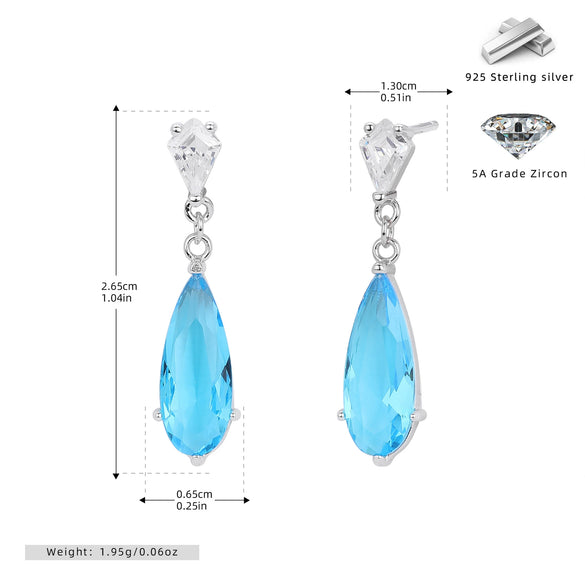 S925 Sterling Silver Water Drop Zircon Earrings Geometric Fashion Design Electroplated