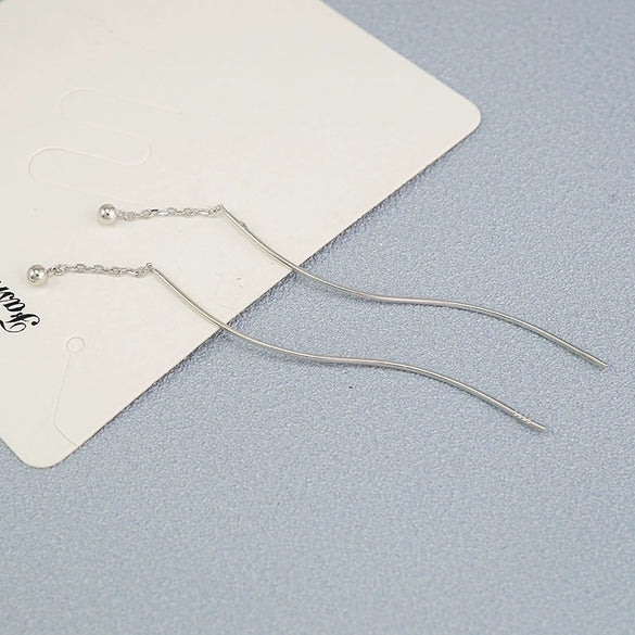 S925 Sterling Silver Wave Ear Line Earrings Simple Geometric Bead Dangle Earrings Elegant Fashion Silver Jewelry