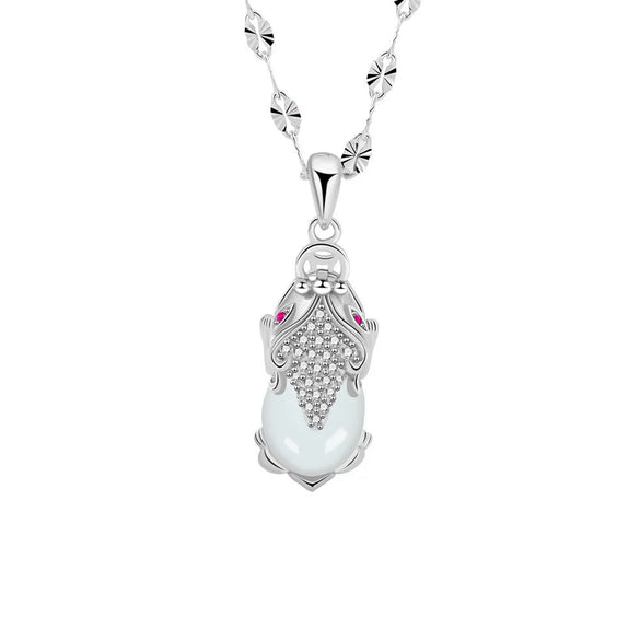 S925 Sterling Silver White Chalcedony Brave Animal Pendant Necklace For Women Simple Fashion Clavicle Chain Electroplated Jewelry Gift