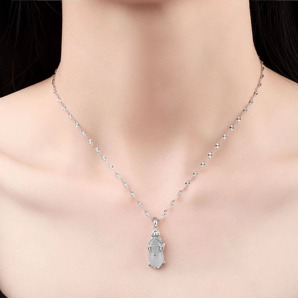 S925 Sterling Silver White Chalcedony Brave Animal Pendant Necklace For Women Simple Fashion Clavicle Chain Electroplated Jewelry Gift