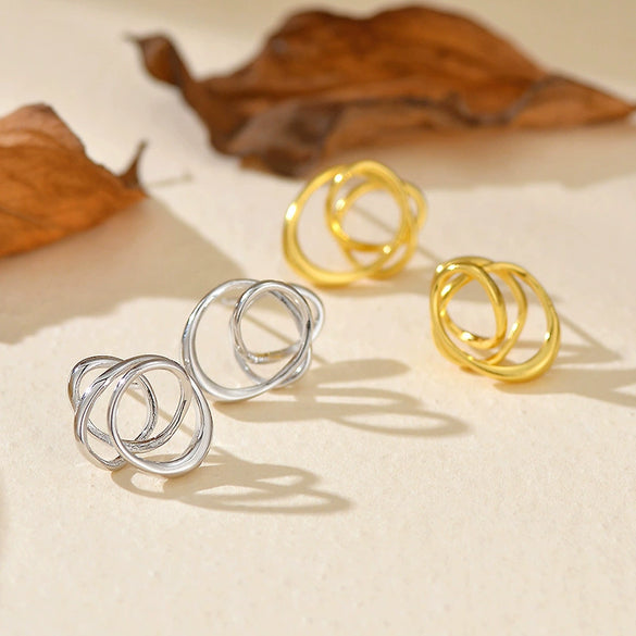 S925 Sterling Silver Winding Circle Geometric Earrings With Electroplating For Women