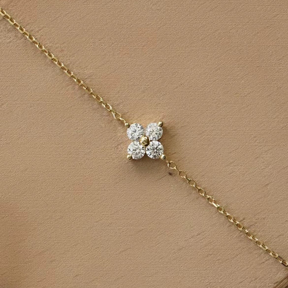 S925 Sterling Silver Women's Anklet Fourleaf Clover Pattern 18K Gold Plated Inlaid With Diamonds Light Luxury Style
