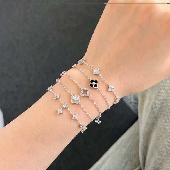 S925 Sterling Silver Women's Bracelet With Four Leaf Clover And Diamond Zircon Design Electroplated