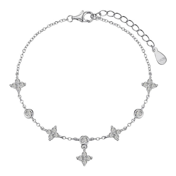 S925 Sterling Silver Women's Bracelet With Four Leaf Clover And Diamond Zircon Design Electroplated