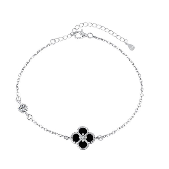 S925 Sterling Silver Women's Bracelet With Four Leaf Clover And Diamond Zircon Design Electroplated