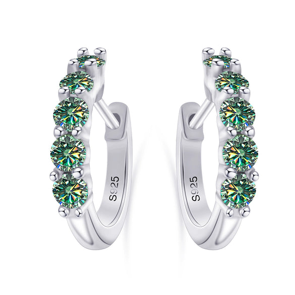 S925 Sterling Silver Women's Classic Round Moissanite And Diamond Earrings