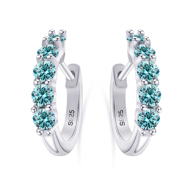 S925 Sterling Silver Women's Classic Round Moissanite And Diamond Earrings