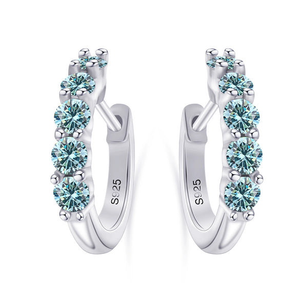 S925 Sterling Silver Women's Classic Round Moissanite And Diamond Earrings