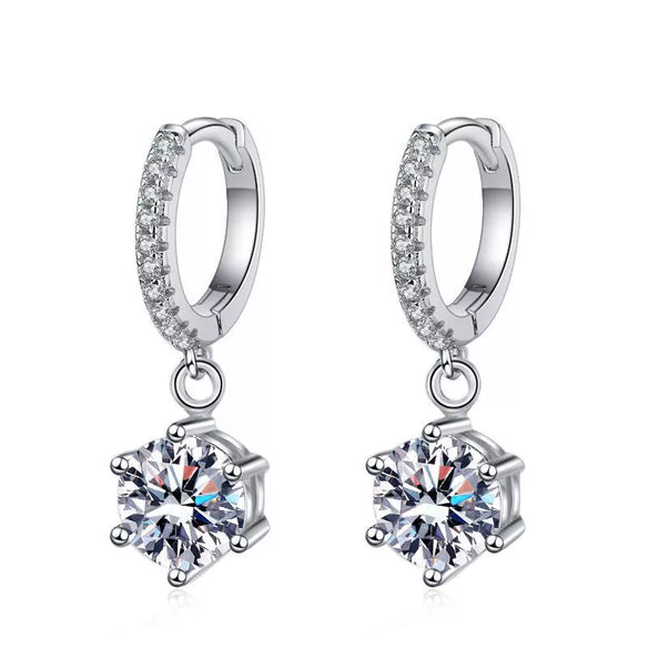 S925 Sterling Silver Women's Earrings Plated Pt950 Micro Set Classic Sixclaw With Crown Pattern Moissanite Earrings