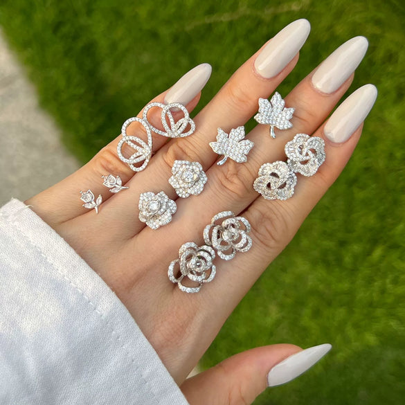 S925 Sterling Silver Women's Earrings With Maple Leaf Butterfly Rose Zircon And Geometric Design Electroplated Light Luxury Style