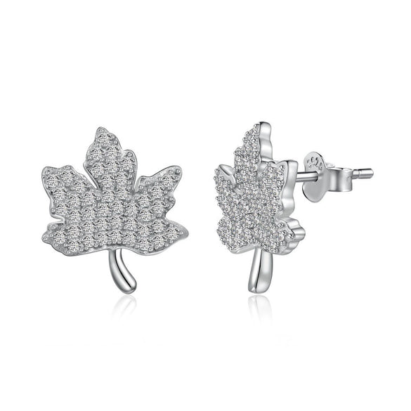 S925 Sterling Silver Women's Earrings With Maple Leaf Butterfly Rose Zircon And Geometric Design Electroplated Light Luxury Style