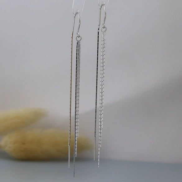 S925 Sterling Silver Women's Geometric Long Tassel Earrings Simple Elegant Lightweight Luxury Style