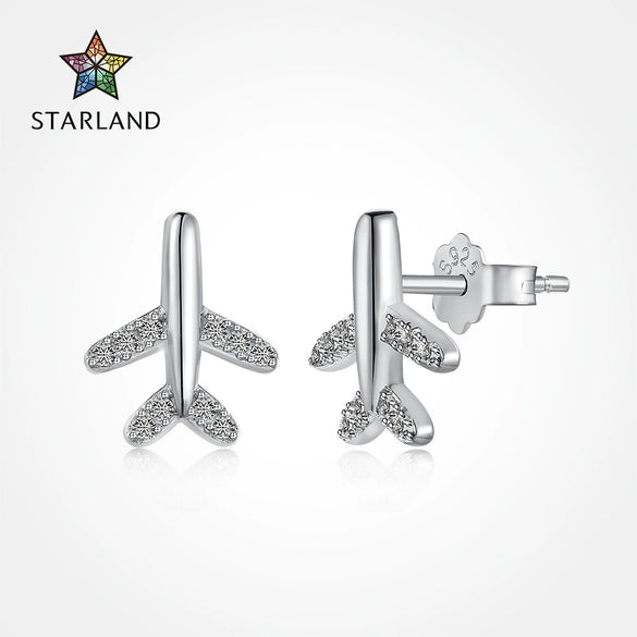 S925 Sterling Silver Women's Light Luxury Small Aircraft Design Earrings With Electroplating