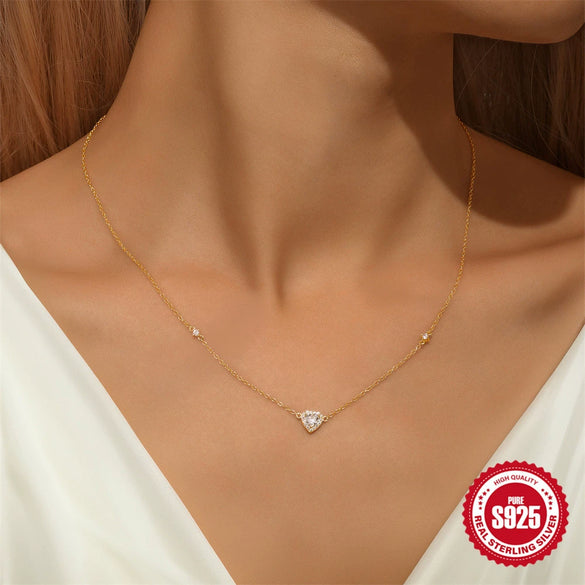 S925 Sterling Silver Women's Love Geometric Pattern Ochain Necklace With Electroplating And Zircon Pendant For Daily Wear