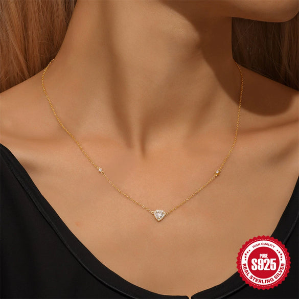 S925 Sterling Silver Women's Love Geometric Pattern Ochain Necklace With Electroplating And Zircon Pendant For Daily Wear