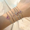 S925 Sterling Silver Women's Pink Heart Zircon Row Diamond Design Electroplated Tennis Bracelet