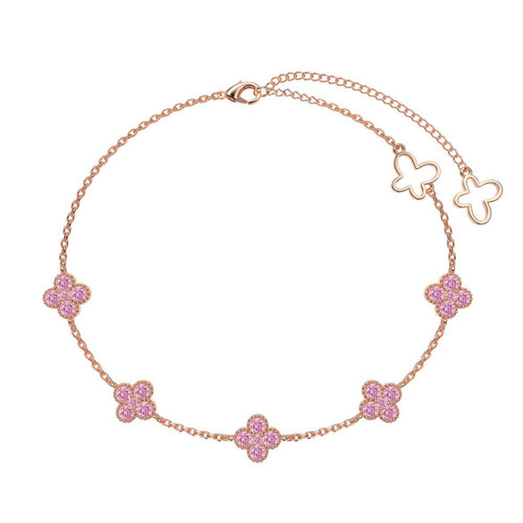 S925 Sterling Silver Women's Pink Heart Zircon Row Diamond Design Electroplated Tennis Bracelet