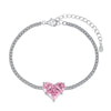S925 Sterling Silver Women's Pink Heart Zircon Row Diamond Design Electroplated Tennis Bracelet