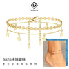 S925 Sterling Silver Women's Simple Anklet With Disc Chain And Fivepointed Star