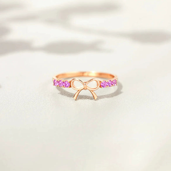 S925 Sterling Silver Zircon Bow Buckle Women's Geometric Electroplated Ring