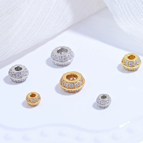 S925 Sterling Silver Zircon Inlaid Double Row Barrel Beads Separated By Wheel Beads Diy Handmade Jewelry Accessories With Round Pattern And Baroque Style