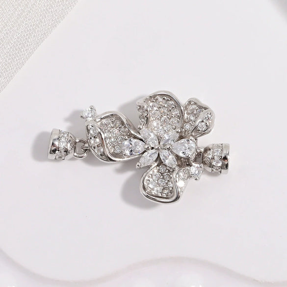 S925 Sterling Silver Zirconia Flower Petal Connecting Buckle For Necklace And Sweater Chain Diy Accessories
