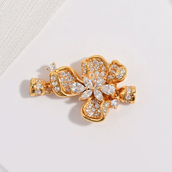 S925 Sterling Silver Zirconia Flower Petal Connecting Buckle For Necklace And Sweater Chain Diy Accessories