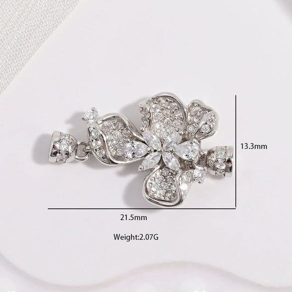 S925 Sterling Silver Zirconia Flower Petal Connecting Buckle For Necklace And Sweater Chain Diy Accessories