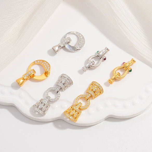 S925 Sterling Silver Zirconium Multirow Pearl Horseshoe Ushaped Handmade Diy Buckle