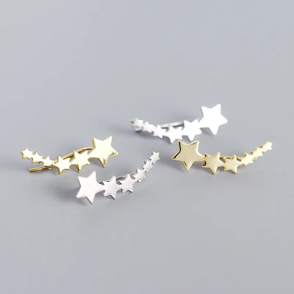 S925 Silver Geometric Row Five-Pointed Star Earrings Wholesale Nihaojewelry