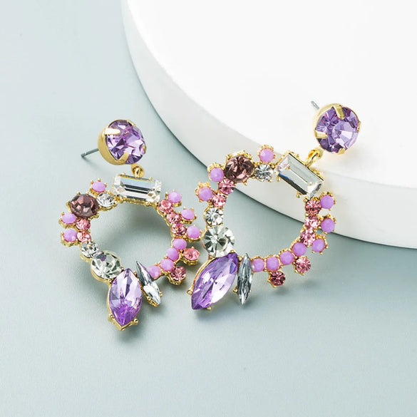 S925 Silver Needle European And American Fashion Colored Rhinestone Hollow Flower Alloy Earrings Accessories Wholesale