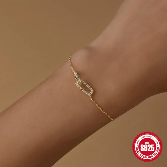 S925 Sterling  Double Buckle Single Row Diamond-Studded Necklace Bracelet Jewelry Suit   All-Matching Graceful Accessories