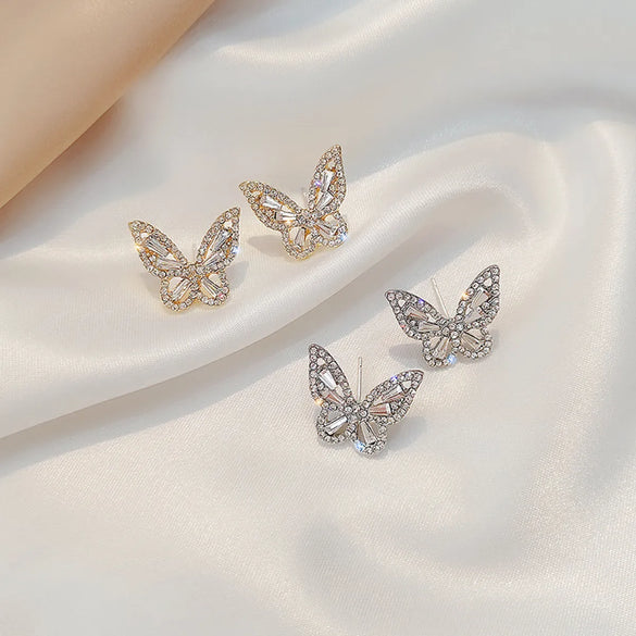 S925 Sterling Silver Needle Retro  Style Butterfly Earrings Rhinestone Glittering Small Earrings New Temperament Super Fairy Earrings Wholesale Gooddiy