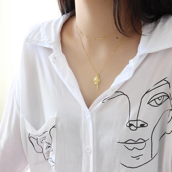 Sterling Silver 18K Gold Plated Simple Style Portrait Cross Plating Pendant Necklace