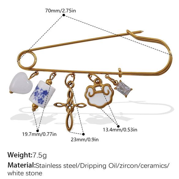 Safety Pin Brooch 316L Stainless Steel Electroplated For Women Fashion Style