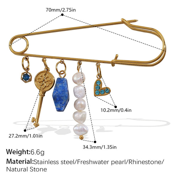 Safety Pin Brooch 316L Stainless Steel Electroplated For Women Fashion Style