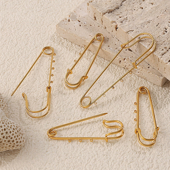 Safety Pin Brooch 316L Stainless Steel Electroplated For Women Fashion Style