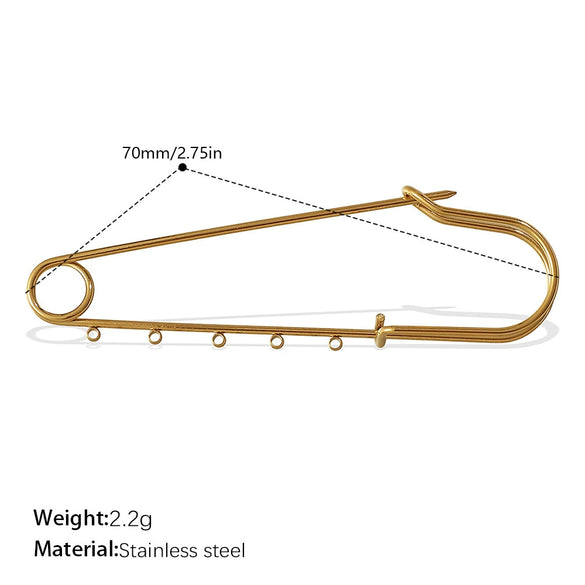 Safety Pin Brooch 316L Stainless Steel Electroplated For Women Fashion Style