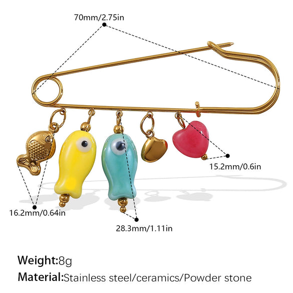 Safety Pin Brooch 316L Stainless Steel Electroplated For Women Fashion Style