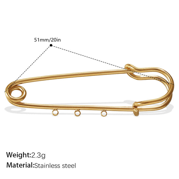 Safety Pin Brooch 316L Stainless Steel Electroplated For Women Fashion Style