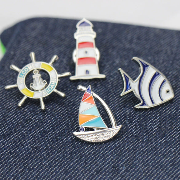Sailing Brooch Alloy Jewelry Retro Temperament Electroplated Unisex Badge Pin For Suit Sweater Cardigan