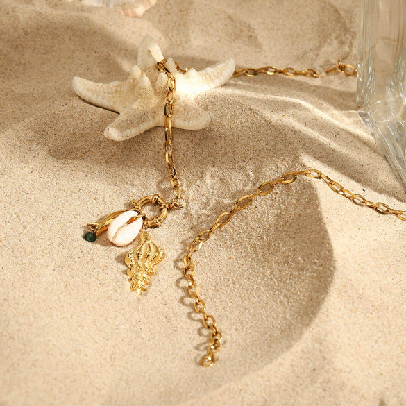 Sailor Necklace Jewelry Stainless Steel Titanium Steel Geometric Pattern Conch Hammer Pattern Small Fish Pendant Electroplating Design For Women