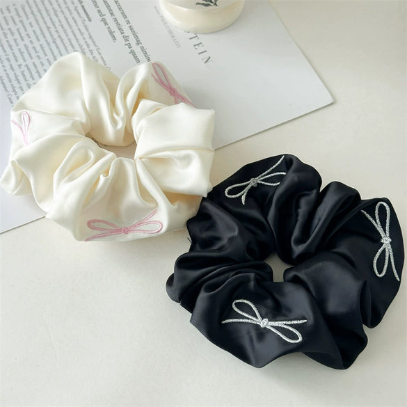 Satin Embroidered Handmade Hair Tie Skinfeel Fabric Light Luxury Style High Elasticity