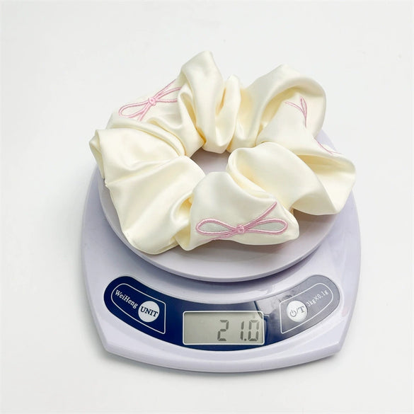 Satin Embroidered Handmade Hair Tie Skinfeel Fabric Light Luxury Style High Elasticity