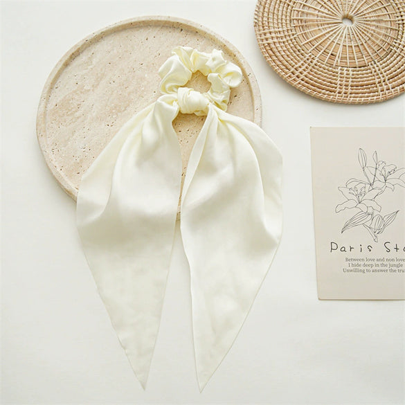 Satin Fabric Hair Ring And Square Scarf Handmade Solid Color High Elasticity