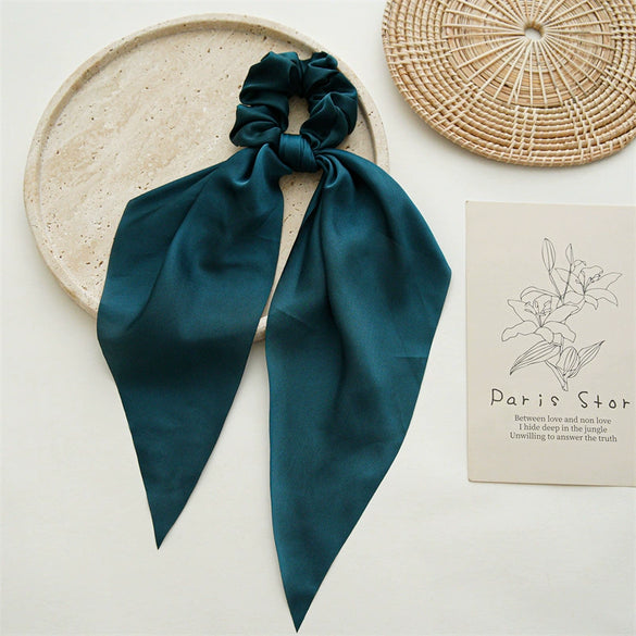 Satin Fabric Hair Ring And Square Scarf Handmade Solid Color High Elasticity