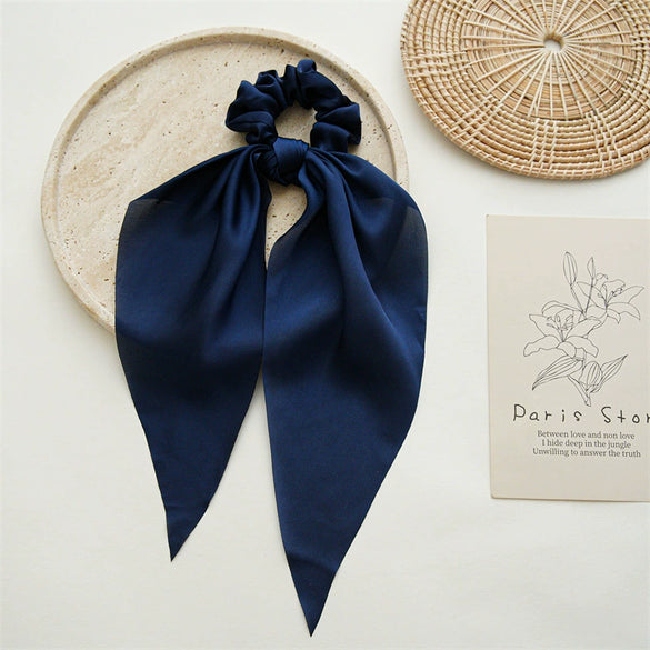 Satin Fabric Hair Ring And Square Scarf Handmade Solid Color High Elasticity