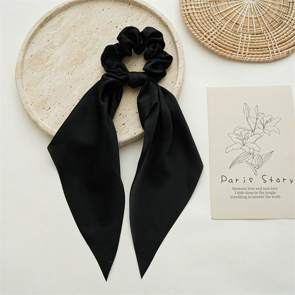 Satin Fabric Hair Ring And Square Scarf Handmade Solid Color High Elasticity