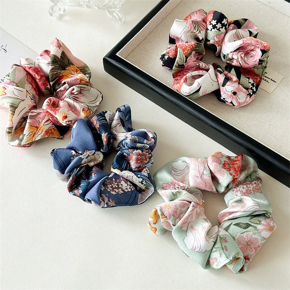 Satin Fabric Handmade Floral Women's Hair Ring With Printing And Dyeing